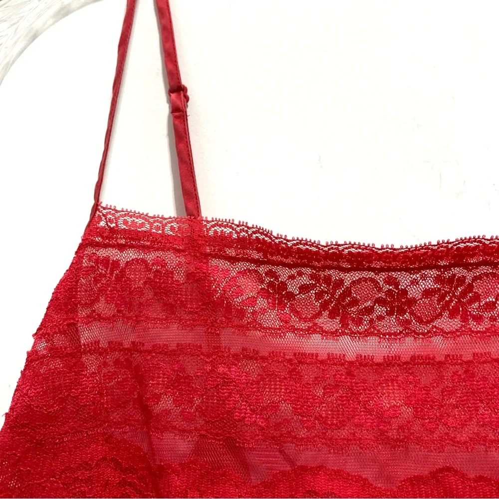 Women’s Red Sexy Sheer Chemise Lace Slip